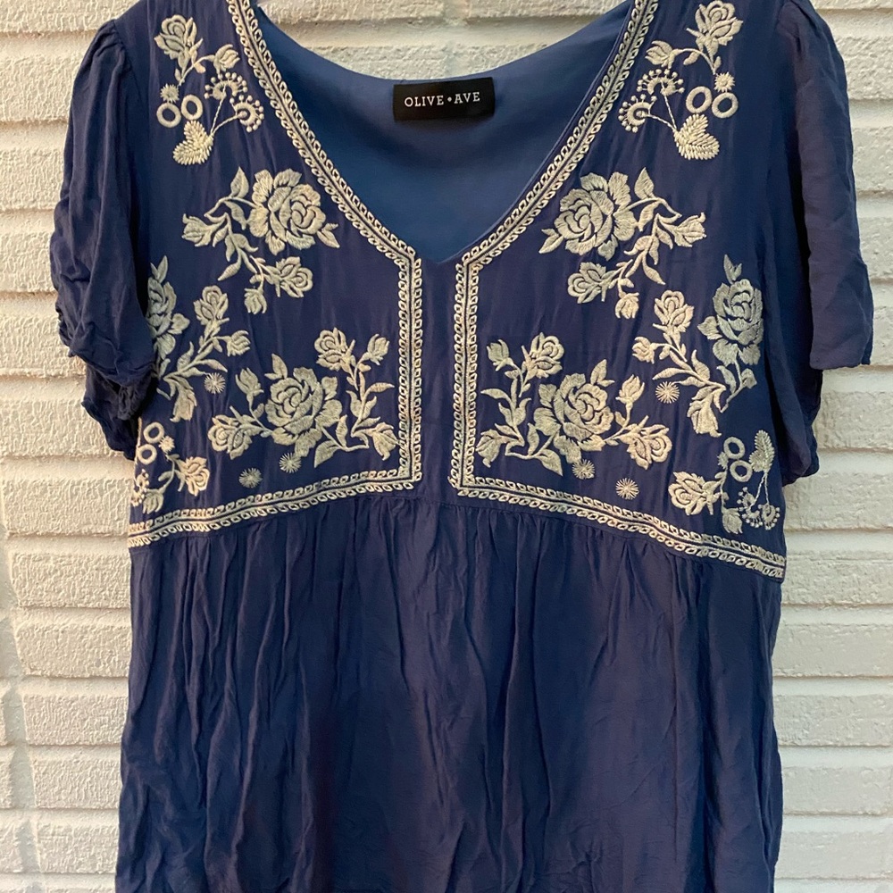 Blue Rose Embroidered Shirt